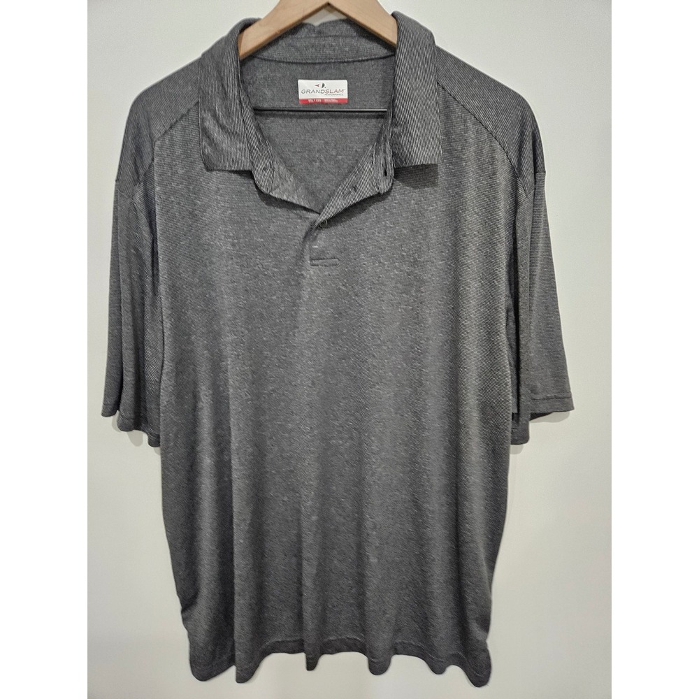 Grand Slam Performance Mens XXL Gray Striped Golf Polo Shirt Short Sleeve XXL‎